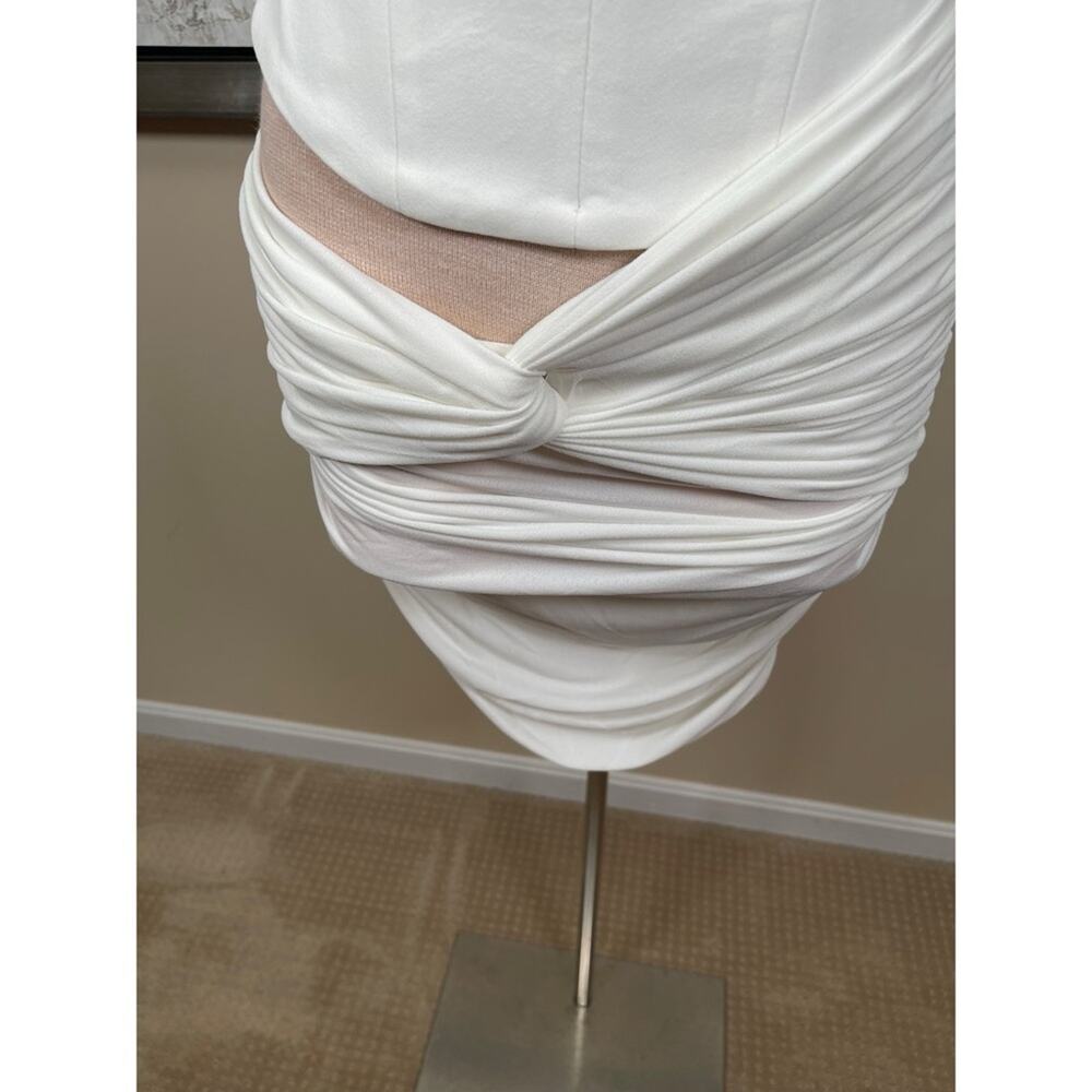 ALEX PERRY Strapless Corset Ruched Cutout White Mini Dress in Crepe Jersey Sz 6 - Picture 6 of 11
